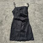 Zara Linen Beaded Strappy Mini Dress Women's Medium Black Square Neck Zip Back