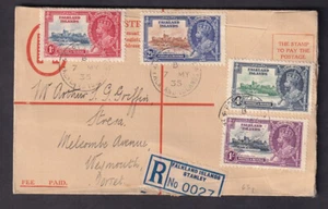 Falkland Islands 1935 KGV Silver Jubilee set FDC first day cover to Weymouth - Picture 1 of 2