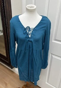Revolve Motel Size L Galvin Dress in Gucci Blue Women’s Long Sleeve V Neck NWT - Picture 1 of 11