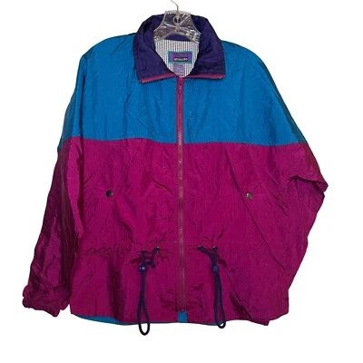 VTG Windbreaker 80s 90s Jacket Color Block Full Zip Drawstring Lightweight Small - Image 1 of 4