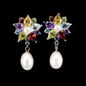 925 Pendientes de Plata Ley Pera Citrino 6x4mm Amatista Perla Piedra Preciosa - Imagen 1 de 14