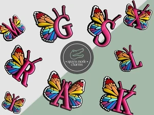 Schmetterlingsbuchstaben - Charms für Crocs Schuhe - Alphabet Namen Buchstaben Initialen - Bild 1 von 30