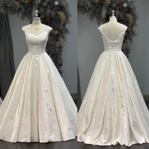 Vintage Wedding Dresses 1950s Satin Ivory 3D Flowers V Neck 60s Bridal Gowns - Picture 1 of 23