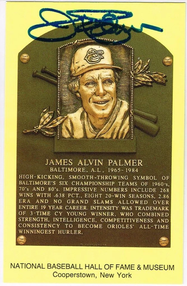 086, Original Autograph of Jim Palmer (4), HOF Plaque Postcard, Orioles - Image 1 of 3
