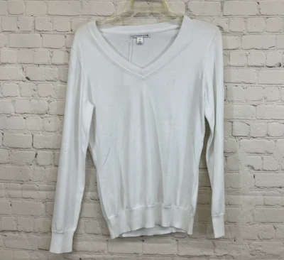 Suéter Pullover Cutter & Buck Golf Mujer Madison Pequeño Blanco LS Cuello en V Nuevo con Etiquetas Foto 1 de 4