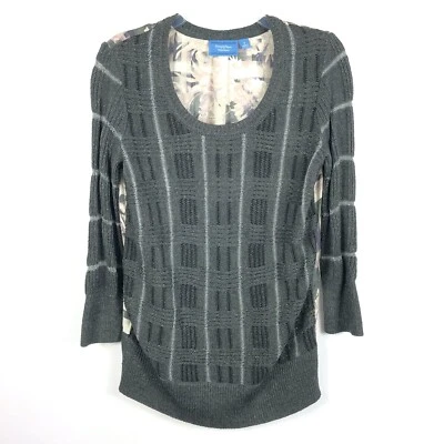 Simply Vera Vera Wang Grey Silver Check Floral Back Long Sleeve Sweater Sz S - Image 1 of 4