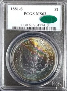 1881-S Morgan Silver Dollar Deep Blue Tone PCGS MS63 CAC STICKER - Picture 1 of 3