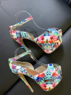 Steve Madden Size 9.5 Platform Floral Leopard Print Stiletto Sexy Heels Stripper - Image 1 of 4