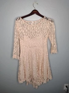 Free People Women's Lace Asymmetrical Dress 12 3/4 Sleeve Bohemian Boho H - Picture 1 of 5