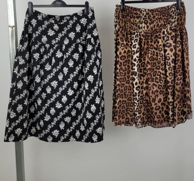 M&S 2Pcs Bundle Size 14 Petite Brown Animal Shirred Skirt Black Floral Skirt F2 - Image 1 of 4
