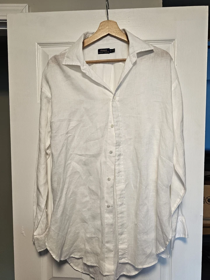 POLO RALPH LAUREN Blanco 100% Lino Abotonado Extendido Talla 12  Foto 1 de 3