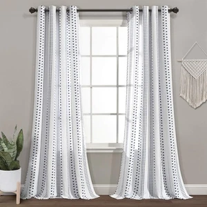 Hygge Stripe Window Curtain Panel Pair, 95" Long x 52" Wide, Navy & White - Picture 1 of 9