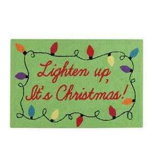 Gallerie II 22" x 34" Green "Lighten Up It's Christmas!" Hooked Area Throw Rug - Picture 1 of 1
