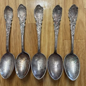 Rogers & Hamilton Silberauflage Aldine Muster verziert 5 Teelöffel Vintage Antik - Bild 1 von 10
