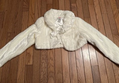Gymboree girls L white faux fur crop long formal sleeve jacket  - Image 1 of 4
