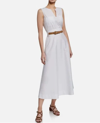 Lafayette 148 Sleeveless Midi Dress Size 24W White Cotton A-Line Belted Pockets - Image 1 of 4
