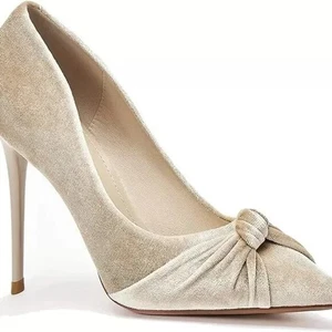 NEW Sz 6 Tan Velvet High Heels Women w/ Twist Bow Knot Stiletto Shoes Stylewe - Picture 1 of 4