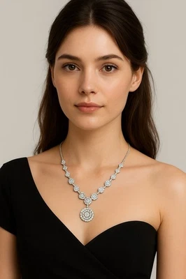 Collar llamativo con racimo de diamantes naturales engarzado en oro blanco de 14 k, 4,0 quilates Foto 1 de 4