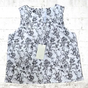Joie White Black Floral Linen Sleeveless Crewneck Boxy Fit Blouse Size Small - Picture 1 of 8