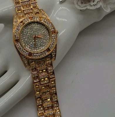Stunning Adrienne Watch Gold & Clear Swarovski Crystal Rarely Worn Needs Battery - Image 1 of 4