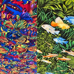 2 + YDS Kaufman fish print cotton fabric lot - multicolor - Picture 1 of 9