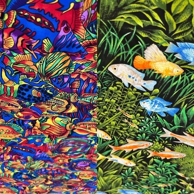 2 + YDS Kaufman fish print cotton fabric lot - multicolor - Image 1 of 4