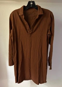 Frank & Eileen Dress brown 100% Cotton Raw Hem SMALL Long Sleeve Tee Lab Womens - Picture 1 of 9