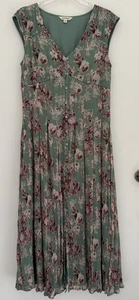 LUCKY BRAND Kleid Damen M grün Blumen V-Ausschnitt tailliert & Futter gefüttert Maxi BOHO - Bild 1 von 14