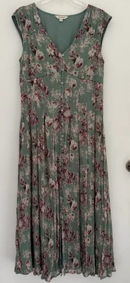 Vestido para mujer LUCKY BRAND verde floral cuello en V ajustado y forrado maxi BOHO Foto 1 de 4