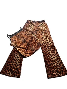 Vintage 90s Y2k Leopard Cheetah Top Set Velvet Tank & Flare Pants Goth RARE L - Bild 1 von 20
