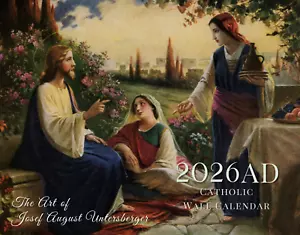2026AD Traditional Catholic Wall Calendar The Art of Josef August Untersberger - Picture 1 of 6