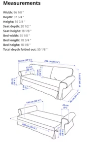 IKEA VRETSTORP Sleeper sofa, Hakebo dark gray, 96" x 37" x 35" - Picture 1 of 4