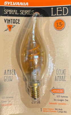 (6 bombillas) Bombilla Sylvania Vintage LED B10, Filamento Espiral, 125 lúmenes, Ámbar Foto 1 de 3