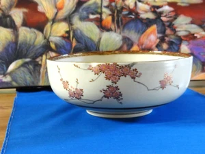 Antique Satsuma Bowl Japan Porcelain Cherry Blossom Landscape Large - Picture 1 of 12