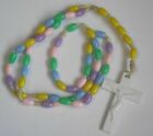 Vintage New old stock plastic multi color pastel yellow purple pink 16" rosary
