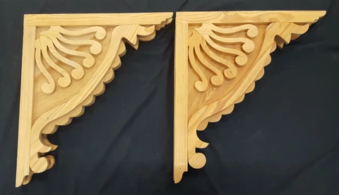 Pair of Hand Carved Large Ornate Layered Wooden Corbels Cover