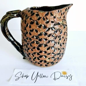Vintage Handmade OOAK Pineapple Looking Pottery Ceramic Glazed Pitcher - M372.4 - Picture 1 of 12
