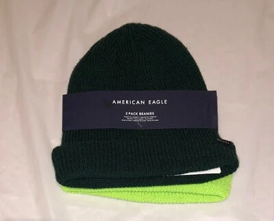 Paquete de 2 gorro American Eagle adulto unisex tejido cazador verde y verde neón  Foto 1 de 3