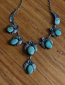 Türkis  Silber-Collier - seltene Navajo-Arbeit aus dem Reservat- USA um 1930 - Bild 1 von 8
