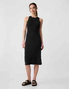 Athleta Dress M Black Thick Stretch Knit Sleeveless Athleisure Midi Sheath - Picture 1 of 8