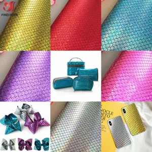 Mermaid Sparkle Faux Leather Fabric Holographic Sequin Leatherette DIY Bow Craft - Picture 1 of 15