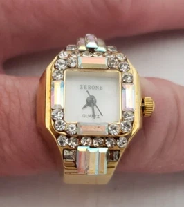 Zerone Quartz Women's Gold Tone Expansion Ring Watch w/Diamond Look Rhinestones - Picture 1 of 8