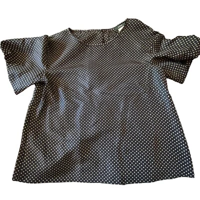 J. Blusa Crew 100 % seda negra con botones traseros a lunares bronceados para mujer talla 4 *LEER* Foto 1 de 4