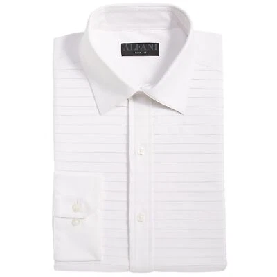 Camisa Formal Alfani Para Hombre Calce Ajustado Horizontal Panel Plisado Blanca B4HP Foto 1 de 2