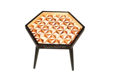Elegant Handmade Hexagon Shaped Wooden Side Table for Home Decor - Image 1 of 4