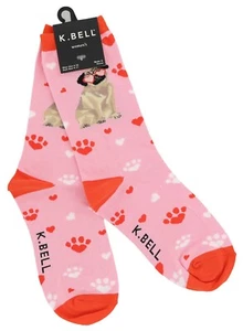 K. Bell Women's Crew Socks Pug Love Dog Pink Hearts Paws 60% Cotton Sz 9-11 - Picture 1 of 4