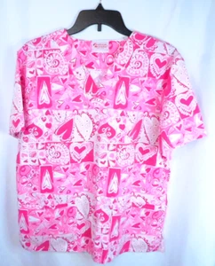 Fashion Scrubs Women's Pink Heart Print Scrub Size 1X - Picture 1 of 3