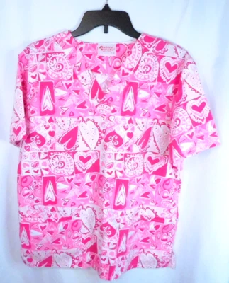 Fashion Scrubs Women's Pink Heart Print Scrub Size 1X - Image 1 of 3