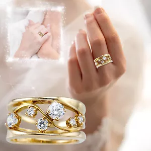 Engagement Round Cut Zircons Women Wedding Rings Jewelry Rings For Woman Full - Picture 1 of 15
