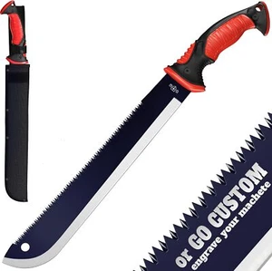 19" Heavy Duty Machete with Saw & Sheath - No-Slip Handle for Outdoor Work - Picture 1 of 8